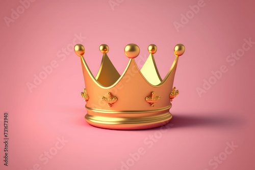 AI-generated illustration of a cartoon-styled golden crown on a pink background