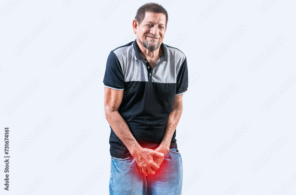 Elderly person with urinary incontinence isolated. Senior man with ...