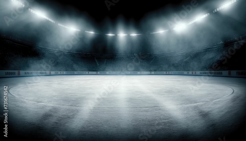 An AI generated illustration of an unoccupied ice hockey arena, ready for the game to be played © Wirestock