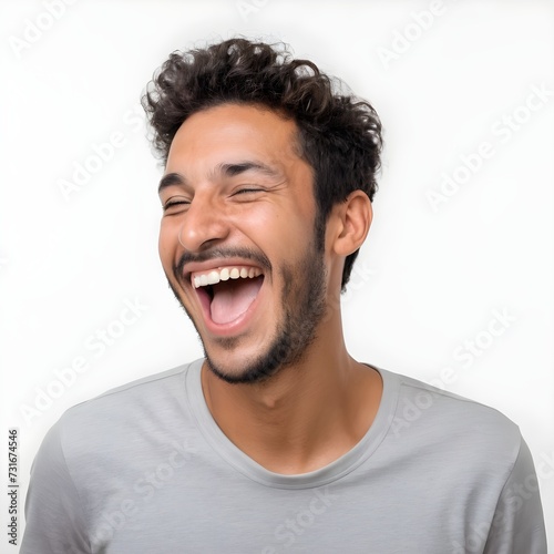 Young Brazilian man isolated on white background laughing