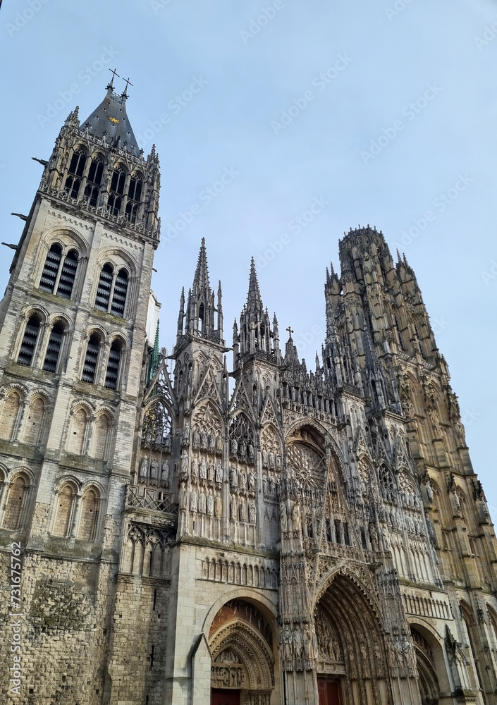 March 15, 2023. The cathedral of Rouen in France, front view