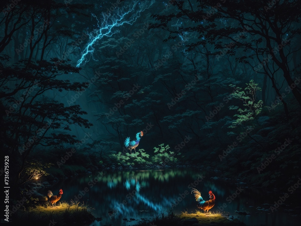 Obraz premium Fantasy night forest bakground