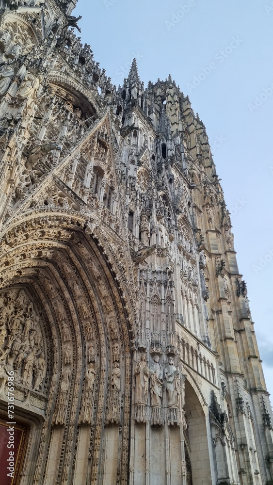 March 15, 2023. The cathedral of Rouen in France, front view