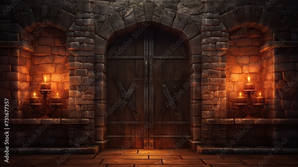 Wooden doors in medieval castle