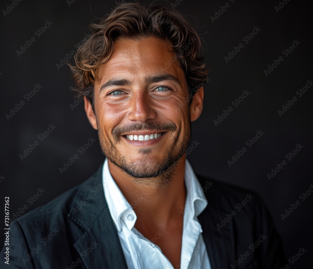 Fototapeta premium Portrait of handsome smiling businessman with suit in professional studio background
