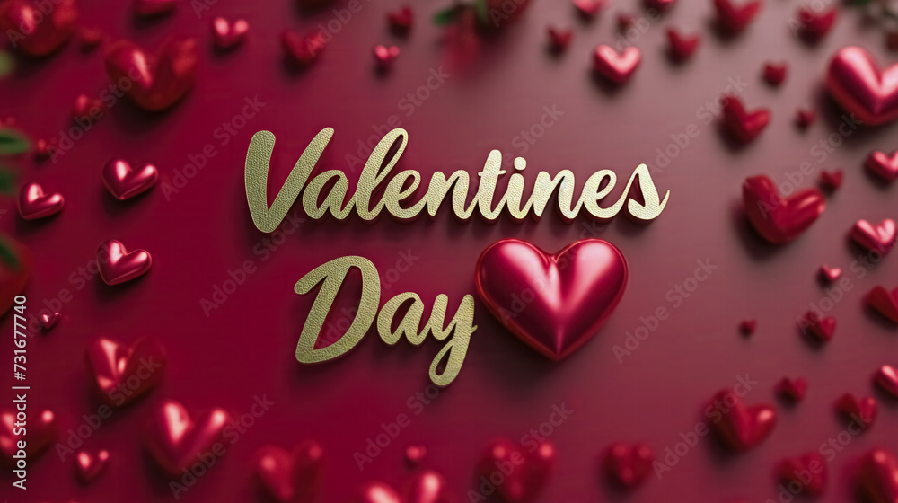 AI generated illustration of Valentine's Day 3d text with a red heart on a red background