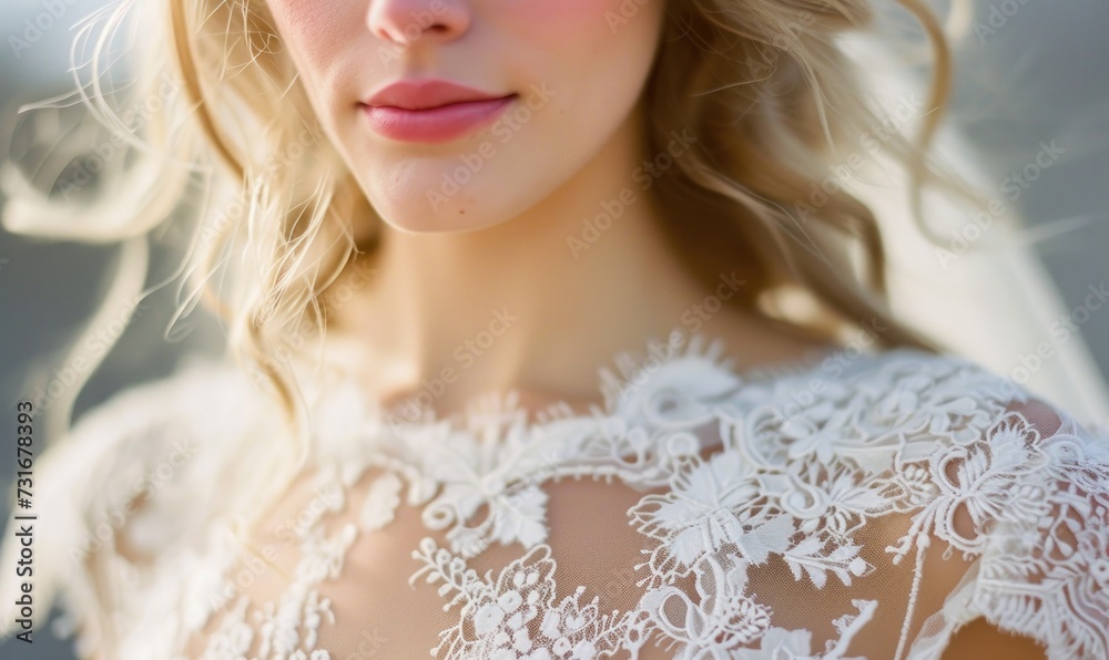Close up portrait of a beautiful blonde girl in a white wedding dress. Close up portrait of a beautiful blonde girl in a white wedding dress.