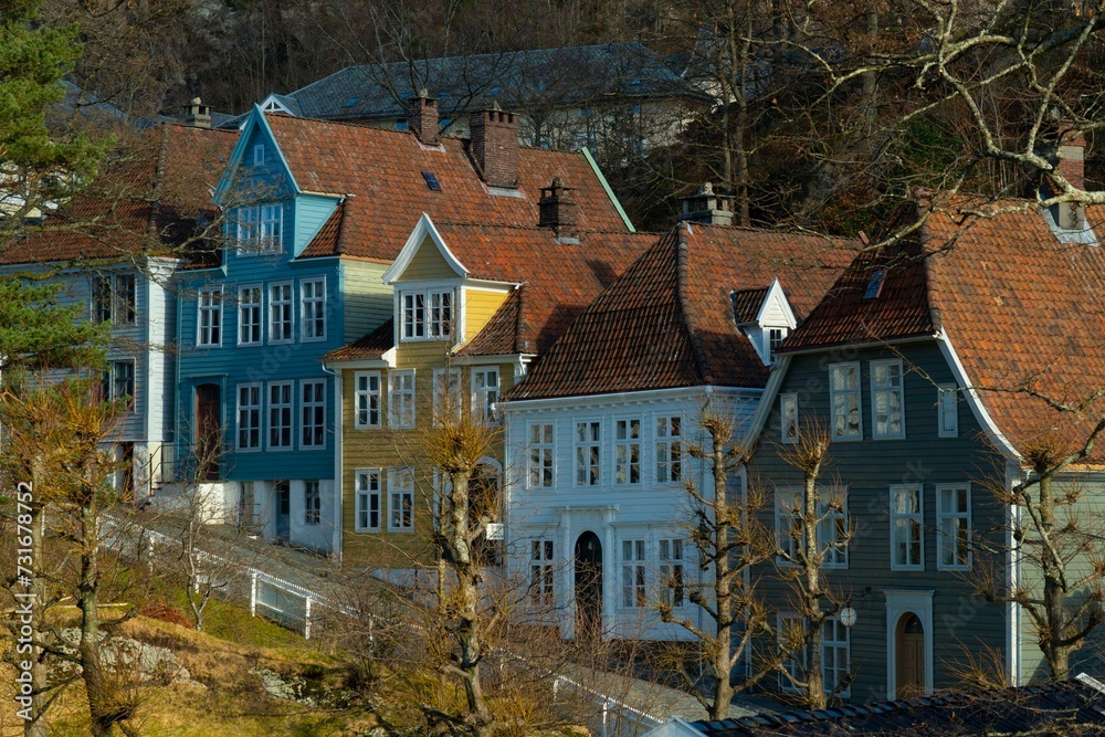 A hill with colorful buildings on the side A hill with colorful buildings on the side