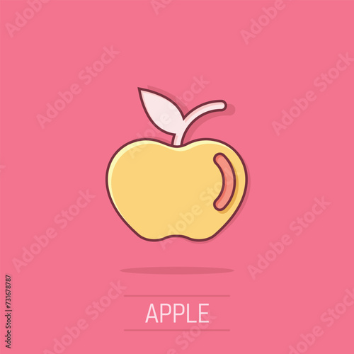 Apple icon in comic style. Fresh fruit cartoon vector illustration on isolated background. Juicy food splash effect business concept.