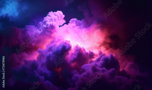 3d render, bright light inside the stormy cloud on the dark sky, neon background, Generative AI