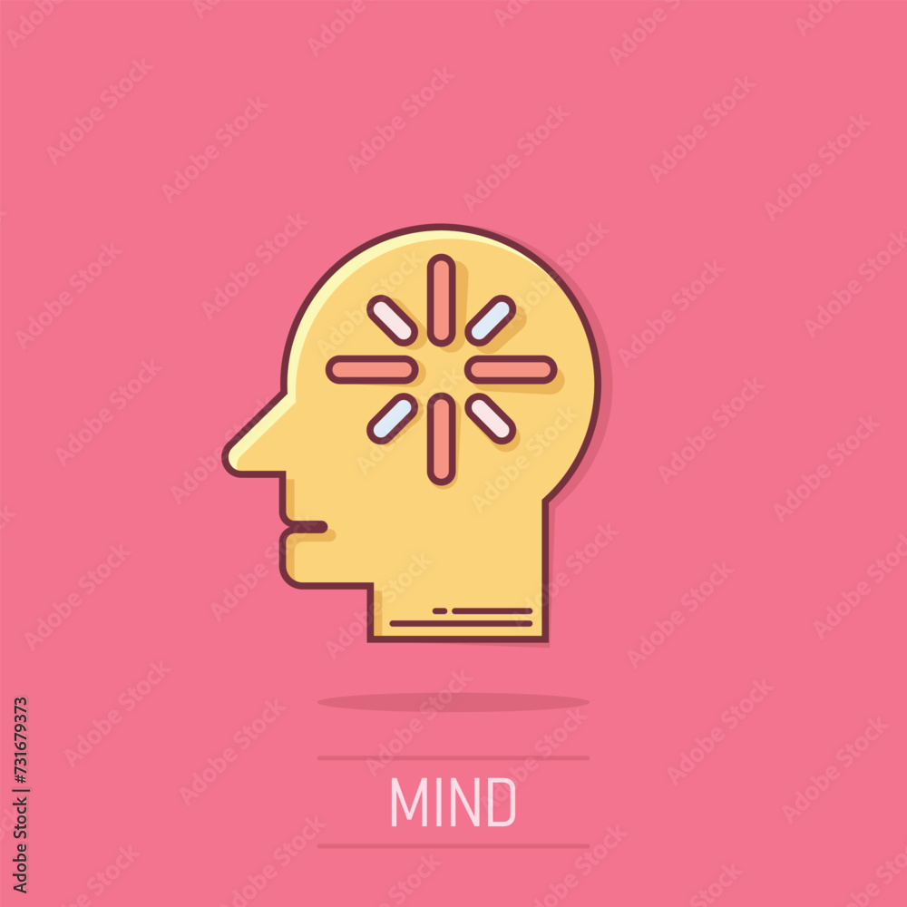 Obraz premium Mind awareness icon in comic style. Idea human cartoon vector illustration on isolated background. Customer brain splash effect business concept.