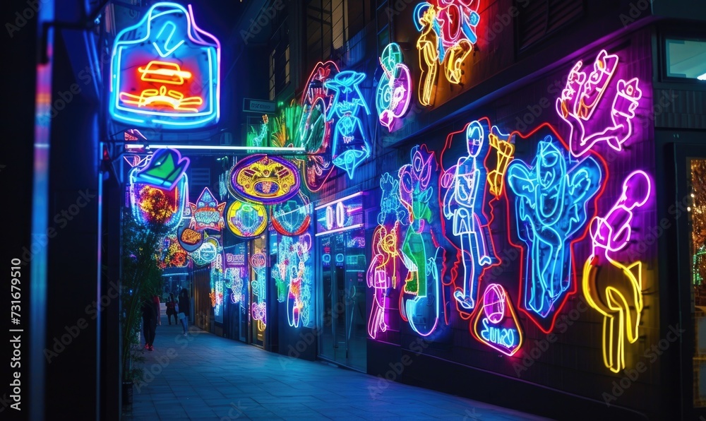 Obraz premium Vintage neon signboard at night in the city