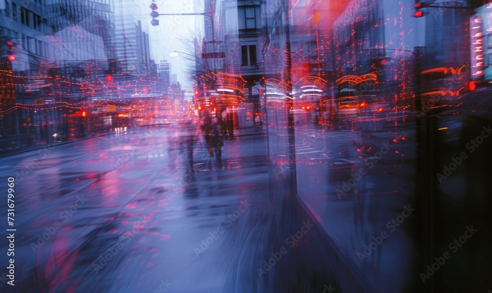 Blurred image of people in the city at night. Motion blur