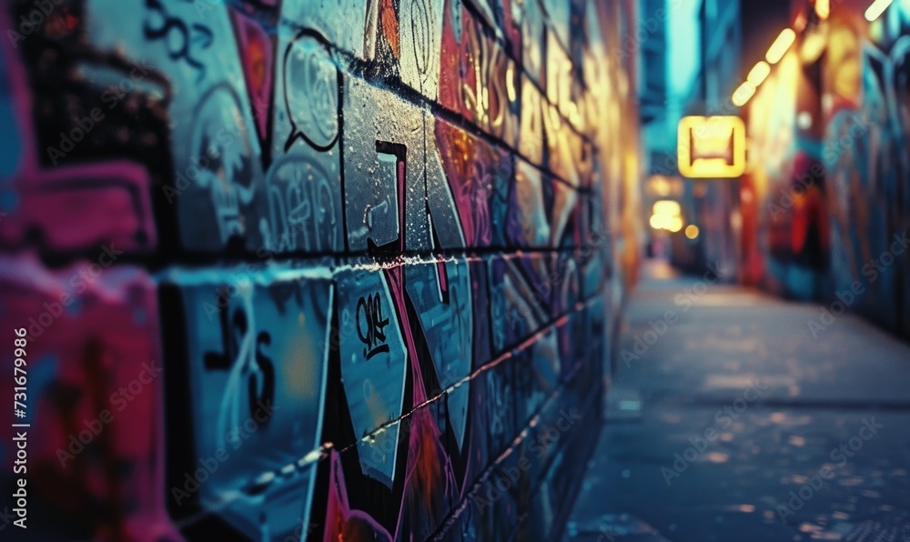 Graffiti on the wall of a building in the night city. Graffiti on the wall of a building in the night city.