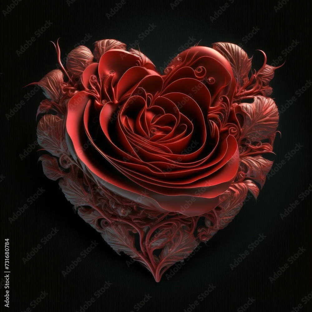 AI generated illustration of a big red heart made of roses and leaves ...