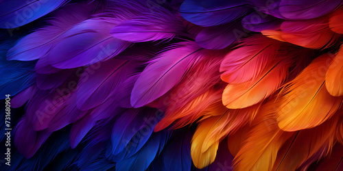 A colorful canvas of blue, red, and purple. Colorful feathers background. 3d rendering, 3d illustration. © Kalsoom
