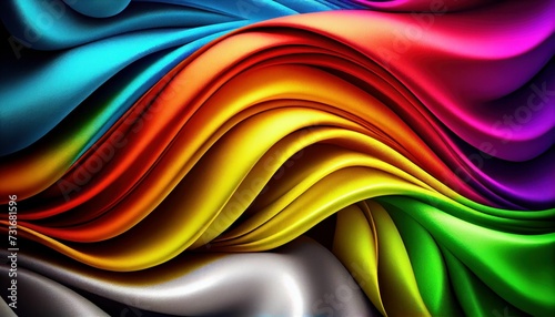AI generated illustration of rainbow-colored fabric with many layers of satin in the background