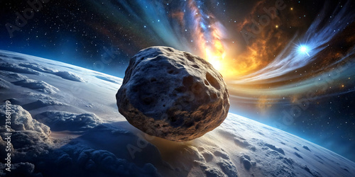 Asteroid on the background of Earth