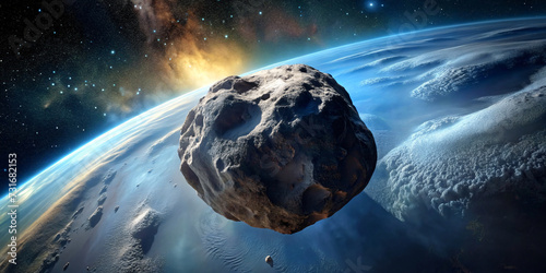 Asteroid on the background of Earth
