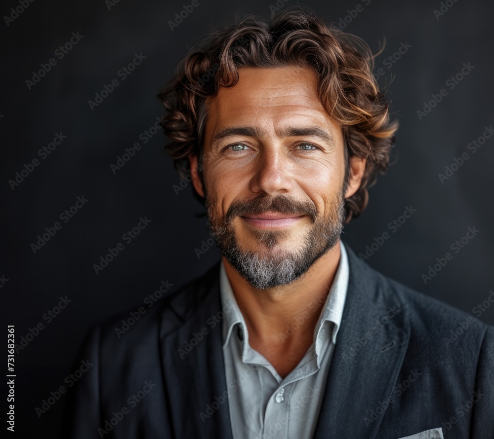 Portrait of handsome smiling businessman with suit in professional studio background