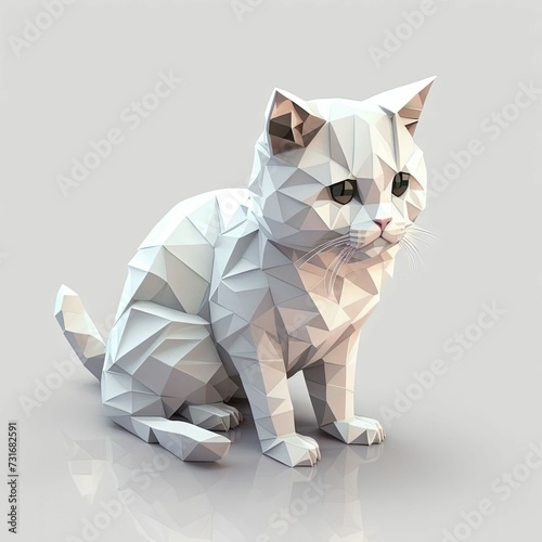 AI generated illustration of a 3D origami-style cat against a white background
