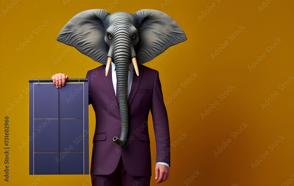 Elephant  Masked  Person  Holding  Brochure  Stand -  Lemon  Background