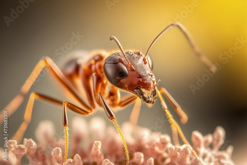 AI generated macro shot of a realistic ant on top of a leaf
