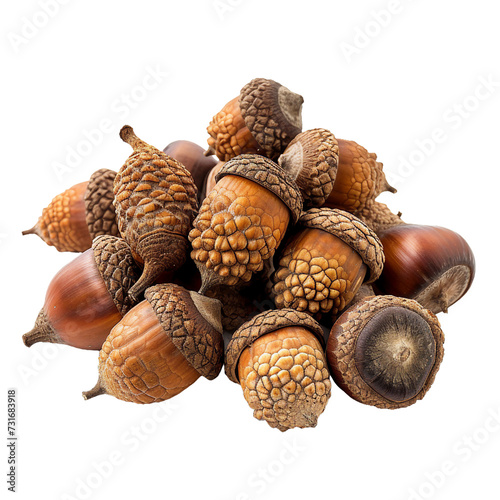 Dried Acorns, transparent background, isolated image, generative AI