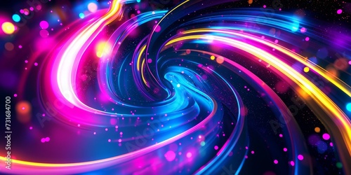 3d render. Digital wallpaper, abstract neon background, pink blue yellow colorful glowing lines, Generative AI