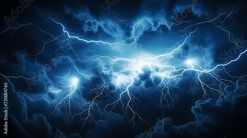 Roaring thunderstorm  shocking lightning shines in the dark sky