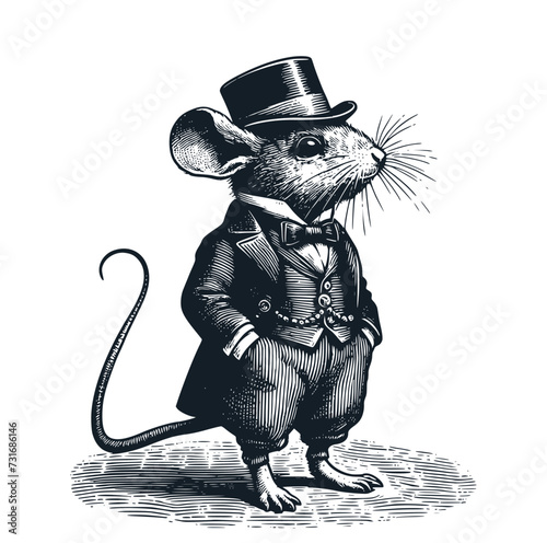 A mouse wearing victorian suit. Vector illustration.