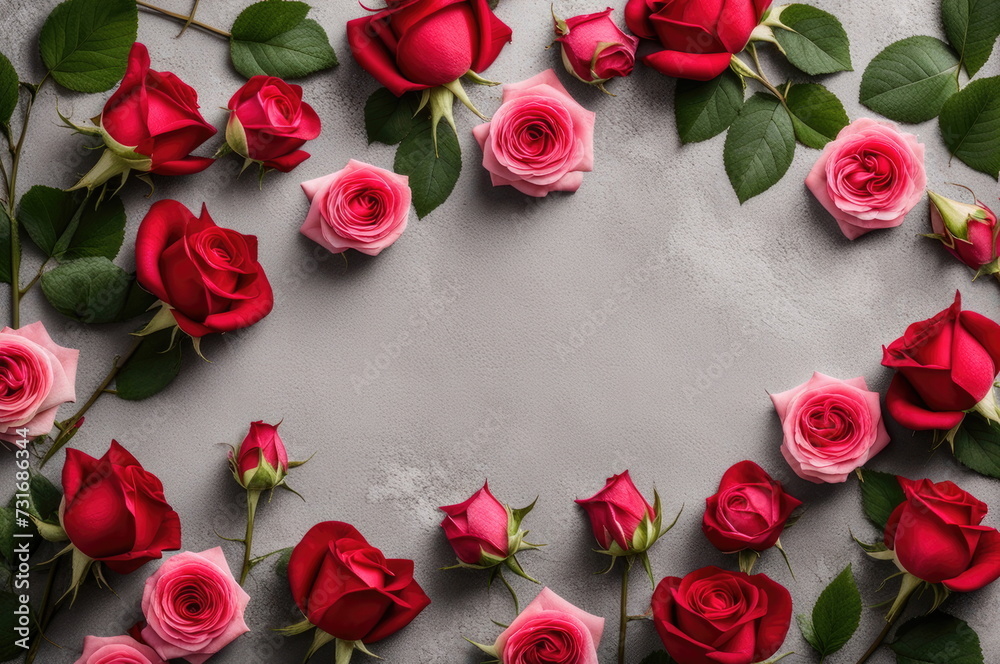 Pink and Red Roses Array on Grey Concrete Pink and Red Roses Array on Grey Concrete
