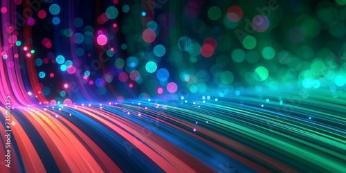 3d render, abstract blue red green neon background with unfocussed glowing lines and bokeh lights. Blurry wallpaper, Generative AI photo
