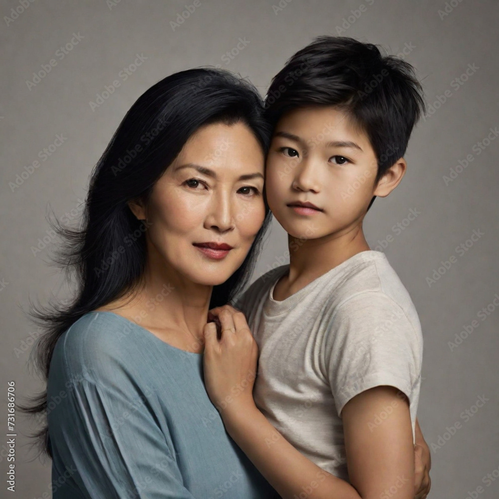 Mother and child pose side by side. Mother's day concept Mother and child pose side by side. Mother's day concept