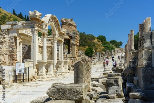 Ruins of temple of Hadrian on a sunny day with clear sky background Fototapet