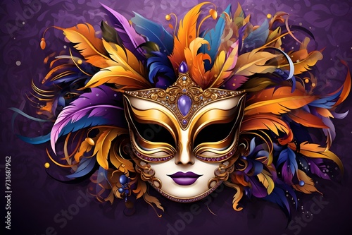 Mardi Gras Mask Costume Traditional Carnival Design Background Face generative ai  © Saima