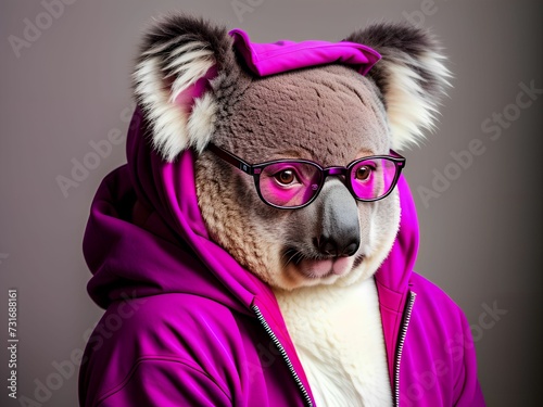 Single koala wearing purple with glasses on © Wirestock