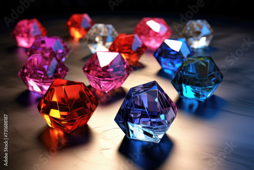 Jewel or gems on black shine color, Collection of many different natural gemstones amethyst, lapis lazuli, rose quartz, citrine, ruby, amazonite, moonstone, labradorite, chalcedony, blue topaz photo
