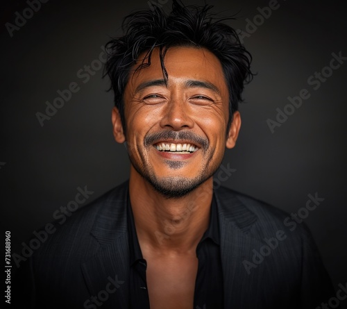 Portrait of handsome smiling businessman with suit in professional studio background © hakule