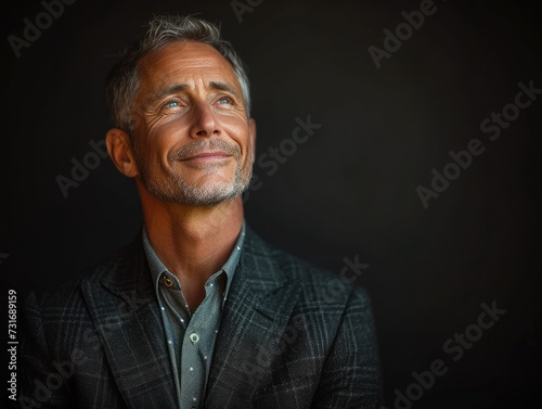 Portrait of handsome smiling businessman with suit in professional studio background