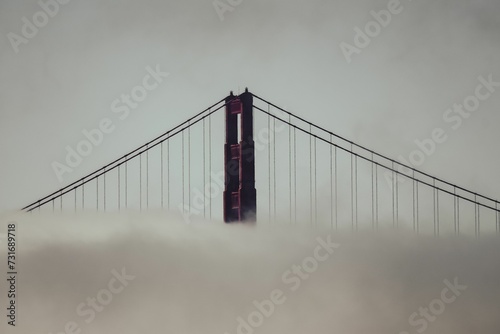 Scenic view of the iconic Golden Gate Bridge in San Francisco, California shrouded in a heavy fog photo