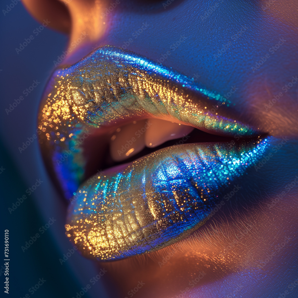 colorful glittered lips in monochrome