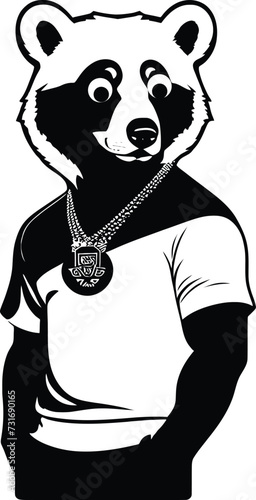 Vector illustration of a bear wearing a necklace standing against a white background