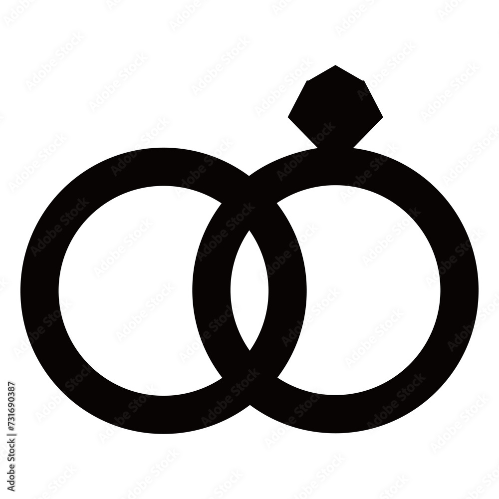 Vector black wedding rings icon on white background. Flat design. Wedding Rings with Diamond . Vector black wedding rings icon on white background. Flat design. Wedding Rings with Diamond .