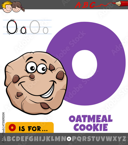 letter O from alphabet with oatmeal cookie character
