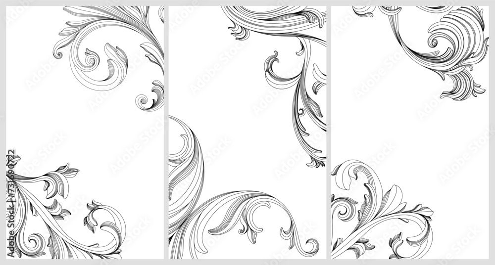 Hand drawn baroque decorative element filigree calligraphy for design poster.