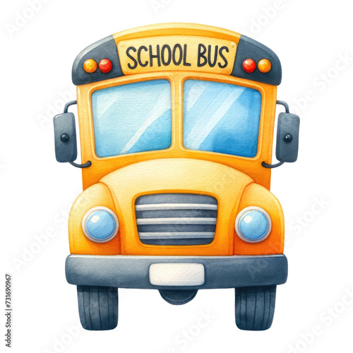Watercolor school bus. Back-To-School Concept. School elements clipart.