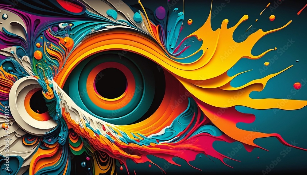AI-generated illustration of a vibrant owl eye motif in a spectrum of ...