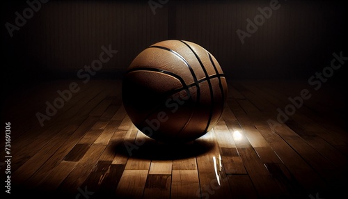 AI generated illustration of a basketball sitting atop a wooden floor