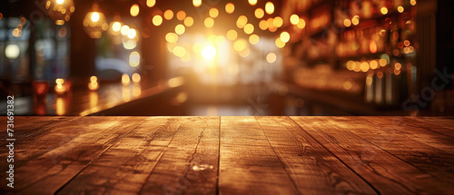 Warm Bokeh Lights Shining Over Wooden Table